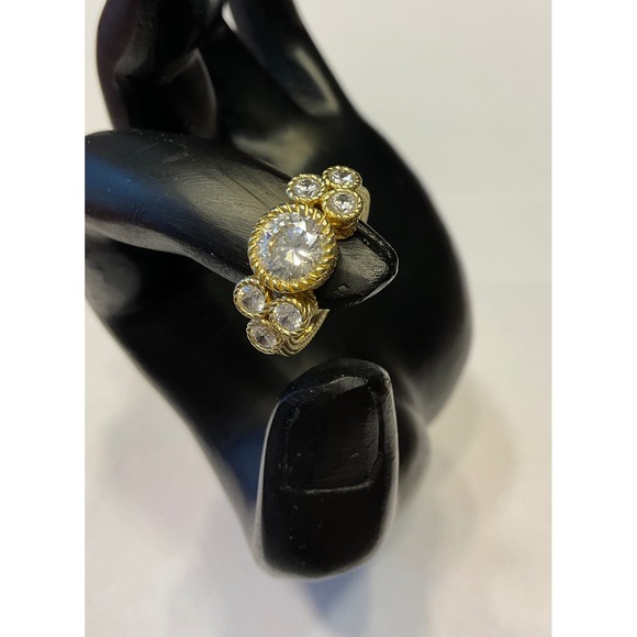 Judith Ripka 925 Sterling Silver Gold Tone CZ Textured Cluster Statement Ring 6